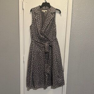 Elegant Gray Polka Dot Wrap Dress